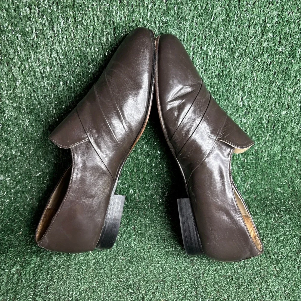 Giorgio Brutini Leather Pleated Slip On Dress Loafer Brown Mens Sz 11.5 EEE Wide